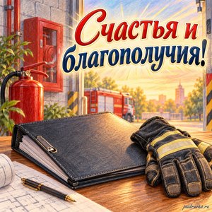 День Госпожнадзора — открытка «Счастья и благополучия!» с папкой проверки без текста и рабочими перчатками День Госпожнадзора — открытка «Счастья и благополучия!» с папкой проверки без текста и рабочими перчатками