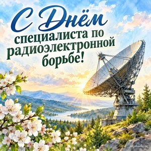 День специалиста РЭБ — открытка «С Днём специалиста по радиоэлектронной борьбе!» с антенной связи на фоне весеннего неба День специалиста РЭБ — открытка «С Днём специалиста по радиоэлектронной борьбе!» с антенной связи на фоне весеннего неба