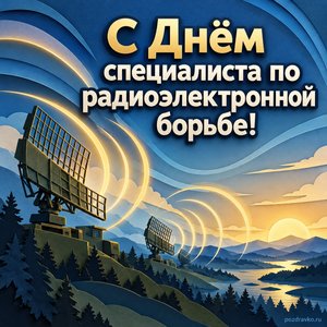 День специалиста РЭБ — открытка «С Днём специалиста по радиоэлектронной борьбе!» с абстрактными световыми радиоволнами День специалиста РЭБ — открытка «С Днём специалиста по радиоэлектронной борьбе!» с абстрактными световыми радиоволнами