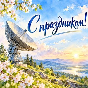 День специалиста РЭБ — открытка «С праздником!» с антенной связи на фоне весеннего неба День специалиста РЭБ — открытка «С праздником!» с антенной связи на фоне весеннего неба