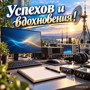 День специалиста РЭБ — открытка «Успехов и вдохновения!» с рабочим местом инженера и экраном без текста День специалиста РЭБ — открытка «Успехов и вдохновения!» с рабочим местом инженера и экраном без текста