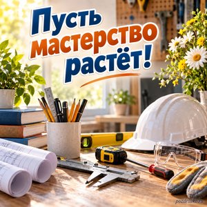 День среднего профессионального образования — открытка «Пусть мастерство растёт!» с аккуратными инструментами на рабочем столе
