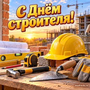 День строителя — открытка «С Днём строителя!» с аккуратными строительными инструментами