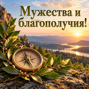 День Сухопутных войск — открытка «Мужества и благополучия!» с компасом и ветвями лавра
