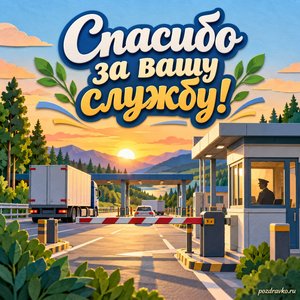 День таможенника — открытка «Спасибо за вашу службу!» с пунктом пропуска и спокойным рассветом