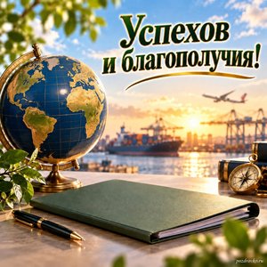 День таможенника — открытка «Успехов и благополучия!» с глобусом и папкой без букв