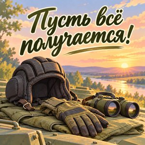 День танкиста — открытка «Пусть всё получается!» с экипировкой без маркировки