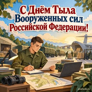 День тыла Вооружённых сил России — открытка «С Днём Тыла Вооруженных сил Российской Федерации!» со специалистом у рабочего стола День тыла Вооружённых сил России — открытка «С Днём Тыла Вооруженных сил Российской Федерации!» со специалистом у рабочего стола