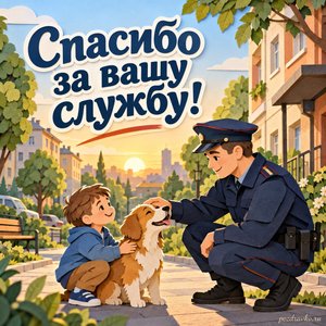 День участковых уполномоченных полиции — открытка «Спасибо за вашу службу!» с тихим городским кварталом на рассвете