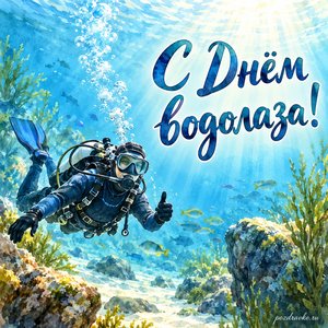 День водолаза — открытка «С Днём водолаза!» с водолазом в безопасном подводном пространстве