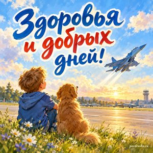 День ВВС — открытка «Здоровья и добрых дней!» с аэродромом в мягком летнем свете