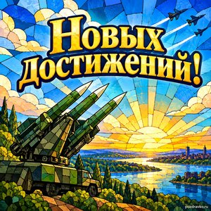 День ПВО — открытка «Новых достижений!» с солнечными лучами над горизонтом День ПВО — открытка «Новых достижений!» с солнечными лучами над горизонтом