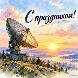 День ПВО — открытка «С праздником!» с радиолокационной антенной на рассвете День ПВО — открытка «С праздником!» с радиолокационной антенной на рассвете
