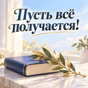 День юридической службы МВД России — открытка «Пусть всё получается!» с книгой без надписей и веточкой лавра