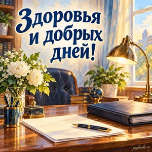 День юридической службы МВД России — открытка «Здоровья и добрых дней!» с аккуратным рабочим столом