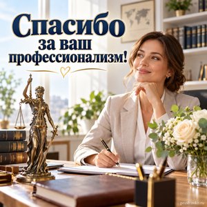 День юриста — открытка «Спасибо за ваш профессионализм!» с юристом в светлом кабинете