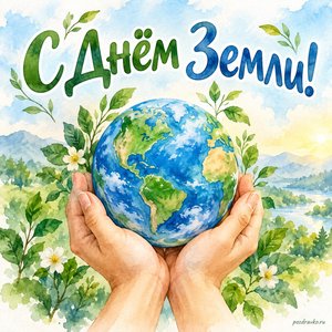 День Земли — открытка «С Днём Земли!» с ладонями, бережно держащими маленькую Землю