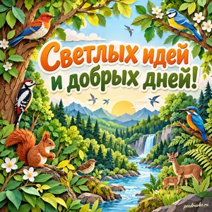 Международный день биологического разнообразия — открытка «Светлых идей и добрых дней!» бумажный лес с птицами