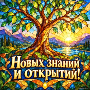 Международный день цифрового обучения — открытка «Новых знаний и открытий!» витражное дерево знаний Международный день цифрового обучения — открытка «Новых знаний и открытий!» витражное дерево знаний