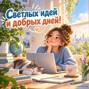 Международный день цифрового обучения — открытка «Светлых идей и добрых дней!» уютный учебный уголок у окна Международный день цифрового обучения — открытка «Светлых идей и добрых дней!» уютный учебный уголок у окна