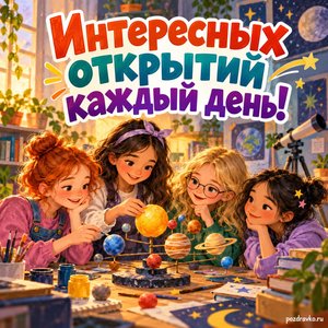 Международный день девочек — открытка «Интересных открытий каждый день!» подруги создают научную модель