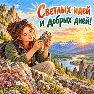 Международный день георазнообразия — открытка «Светлых идей и добрых дней!» исследователь с образцом камня