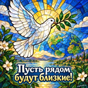 Международный день мира — открытка «Пусть рядом будут близкие!» витражный голубь Международный день мира — открытка «Пусть рядом будут близкие!» витражный голубь
