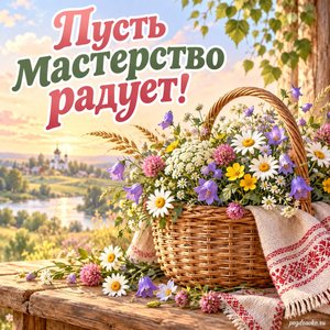 Международный день нематериального культурного наследия — открытка «Пусть мастерство радует!» плетёная корзина с полевыми цветами