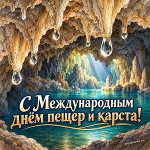 Международный день пещер и карста — открытка «С Международным днём пещер и карста!» капли воды на известняковом своде