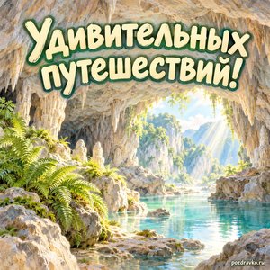 Международный день пещер и карста — открытка «Удивительных путешествий!» светлый грот с папоротником