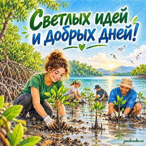 Международный день сохранения мангровых экосистем — открытка «Светлых идей и добрых дней!» волонтёры высаживают молодые деревья Международный день сохранения мангровых экосистем — открытка «Светлых идей и добрых дней!» волонтёры высаживают молодые деревья