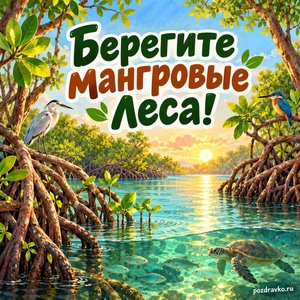 Международный день сохранения мангровых экосистем — открытка «Берегите мангровые леса!» солнечная лагуна среди корней Международный день сохранения мангровых экосистем — открытка «Берегите мангровые леса!» солнечная лагуна среди корней