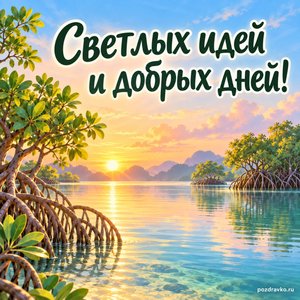 Международный день сохранения мангровых экосистем — открытка «Светлых идей и добрых дней!» тихий берег на рассвете Международный день сохранения мангровых экосистем — открытка «Светлых идей и добрых дней!» тихий берег на рассвете