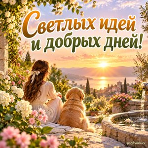 Международный день совести — открытка «Светлых идей и добрых дней!» золотой свет над спокойным садом Международный день совести — открытка «Светлых идей и добрых дней!» золотой свет над спокойным садом