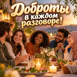 Международный день терпимости — открытка «Доброты в каждом разговоре!» уютный стол для друзей