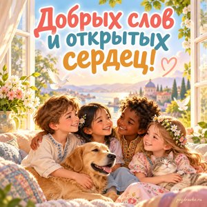 Международный день терпимости — открытка «Добрых слов и открытых сердец!» тёплый свет в открытом окне