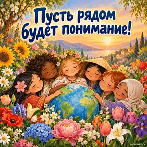 Международный день терпимости — открытка «Пусть рядом будет понимание!» мозаичный сад разных цветов