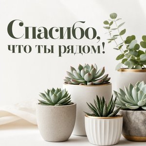Минималистичная открытка Спасибо с суккулентами