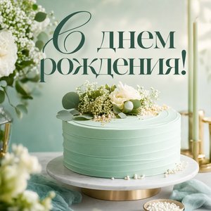 Нежный мятный торт – открытка с днем рождения
