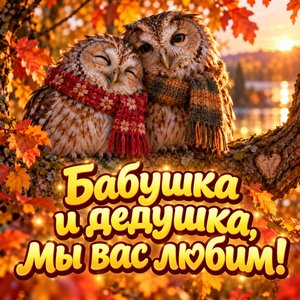 Открытка «Бабушка и дедушка, мы вас любим!» с парой сов