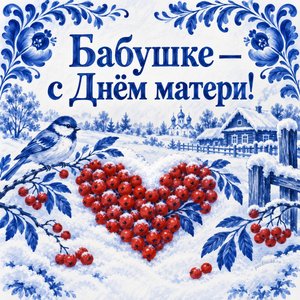 Открытка «Бабушке — с Днём матери!» с сердцем из рябины