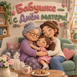 Открытка «Бабушке — с Днём матери!» с тремя поколениями