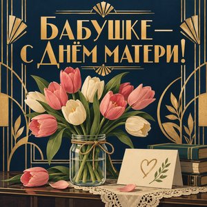 Открытка «Бабушке — с Днём матери!» с тюльпанами в банке