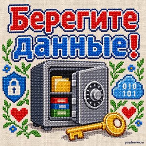 Открытка «Берегите данные!» с сейфом