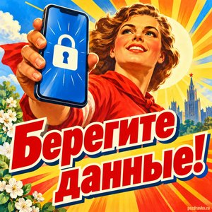 Открытка «Берегите данные!» со смартфоном