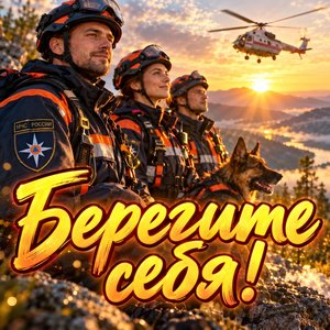 Открытка «Берегите себя!» с командой спасателей