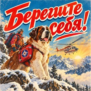 Открытка «Берегите себя!» со спасательной собакой