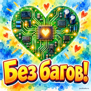 Открытка «Без багов!» с платой-сердцем