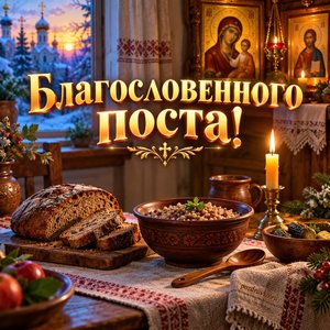 Открытка «Благословенного поста!» с постным столом