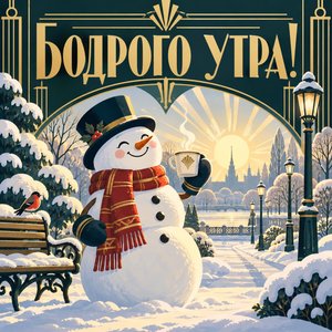 Открытка «Бодрого утра!» со снеговиком